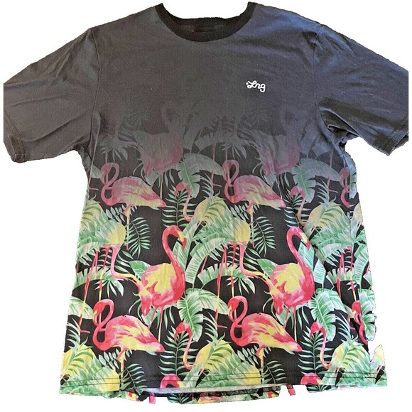 Lifted Research Group Men's Sz Medium Black Faded HOT Paradise Flamingos T-Shirt - Picture 1 of 5